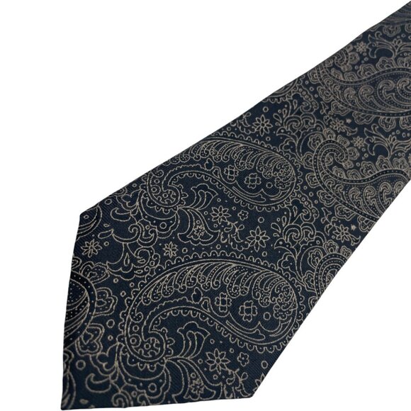 NEW Chaps Vintage Tie 100% Silk Black Gold Paisley Print Ralph Lauren - Picture 2 of 6